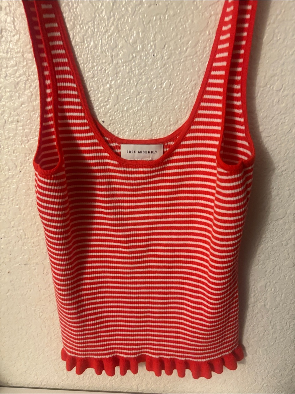 Free Assembly Red & White Striped Ruffle-Hem Tank - Picture 3 of 5